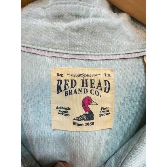 Red Head Mens Linen Blend Short Sleeve Button-Down Shirt 2XL Light Green - Picture 2 of 11